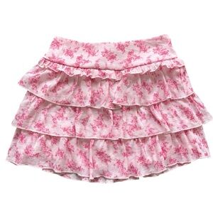 Altar'd State Woman’s Medium Pink Floral Ruffled Tiered Skirt With Hook & Eye